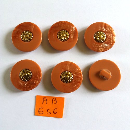 6 boutons en résine marron et doré - 23mm - ab656
