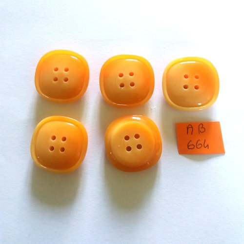 5 boutons en résine orange - 27x27mm - ab664