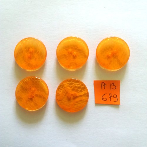 5 boutons en résine orange - 22mm - ab679