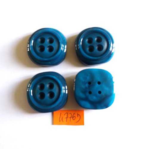 4 boutons en résine bleu - vintage - 28mm - 4776d