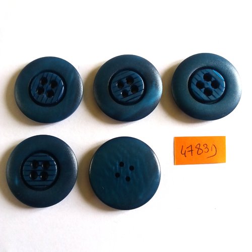 5 boutons en résine bleu - vintage - 30mm - 4783d