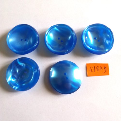 5 boutons en résine bleu - vintage - 30mm - 4784d