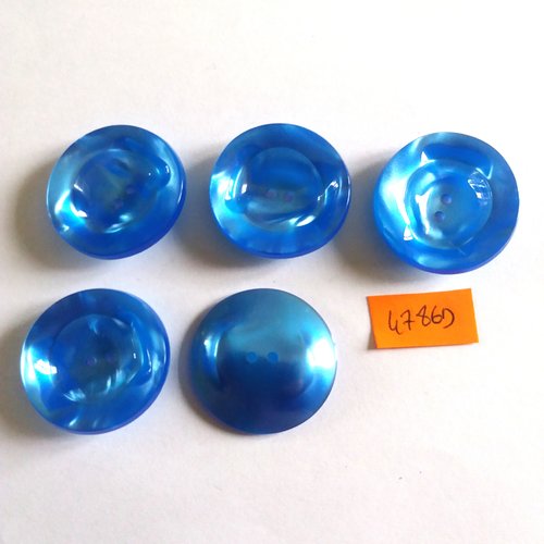 5 boutons en résine bleu - vintage - 30mm - 4786d