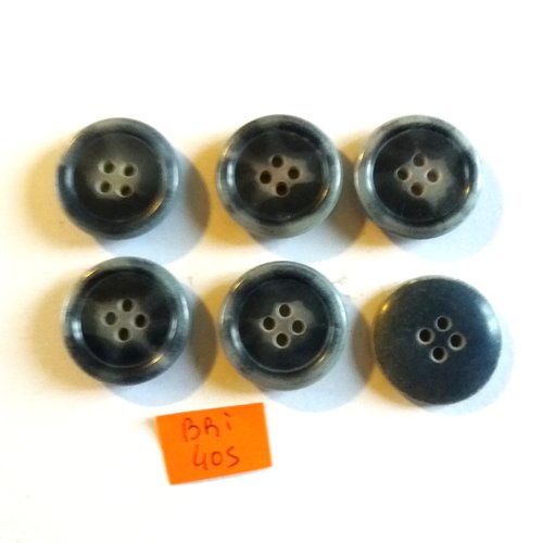 6 boutons en résine gris/bleu - ancien - 23mm - bri405