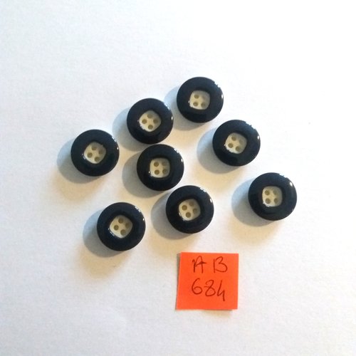 8 boutons en résine bleu foncé et blanc - 14mm - ab684