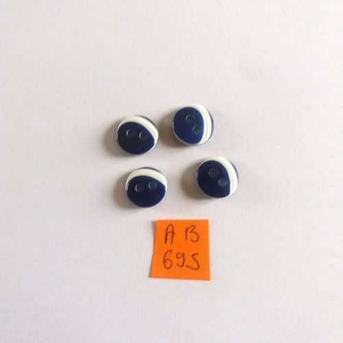 4 boutons en résine bleu foncé et blanc - 11mm - ab695