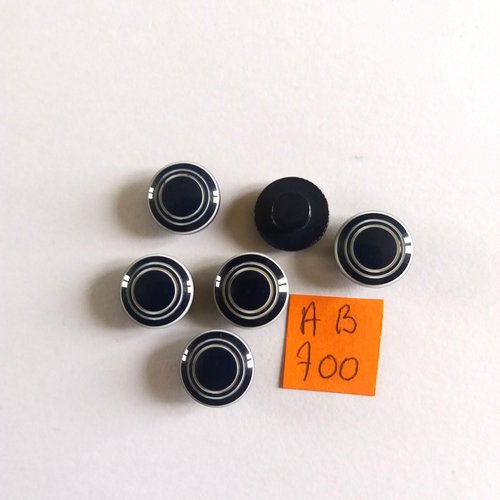 6 boutons en résine bleu foncé et blanc - 12mm - ab700