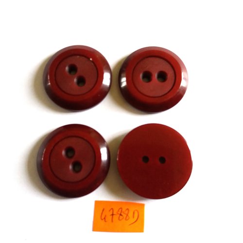 4 boutons en résine bordeaux - vintage - 31mm - 4788d
