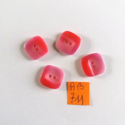 4 boutons en résine rose/fuchsia - 16x16mm - ab711