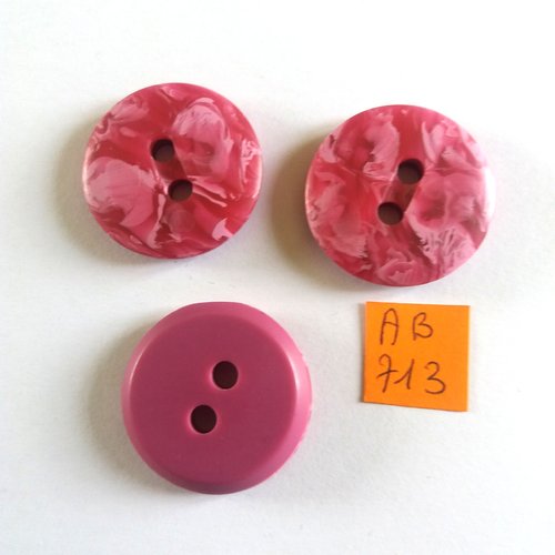 3 boutons en résine rose/fuchsia - 28mm - ab713