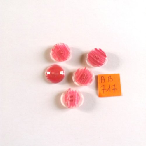 5 boutons en résine fuchsia transparent - 13mm - ab717
