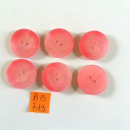 6 boutons en résine rose - 22mm - ab719