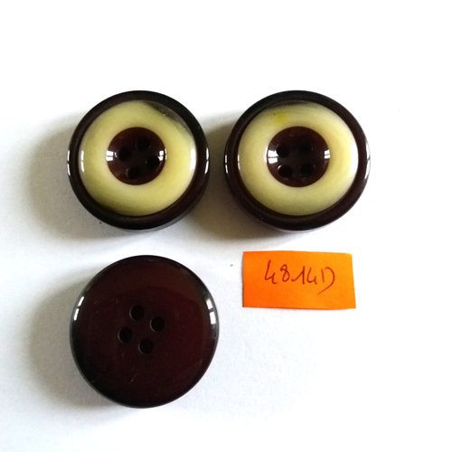 3 boutons en résine violet et beige - vintage - 31mm - 4814d