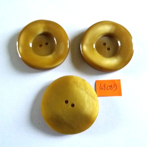 3 boutons en résine beige foncé - vintage - 45mm - 4808d