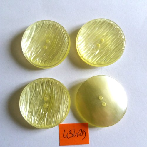 4 boutons en résine jaune - vintage - 30mm - 4342d