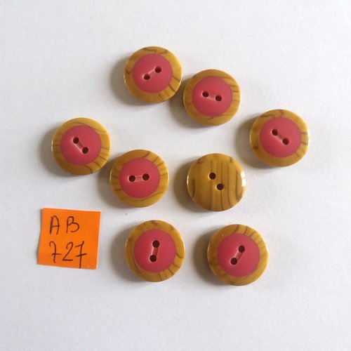 8 boutons en résine rose et marron - 15mm - ab727