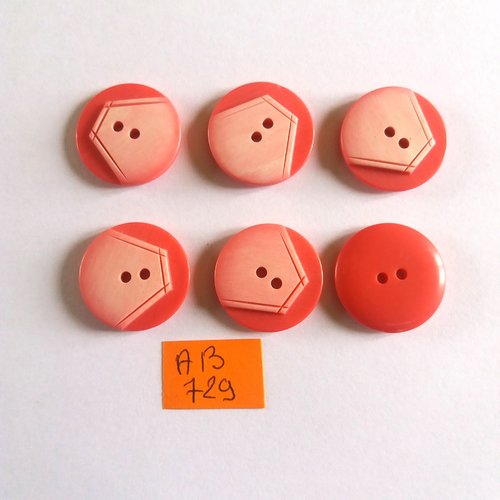 6 boutons en résine rose - 22mm - ab729