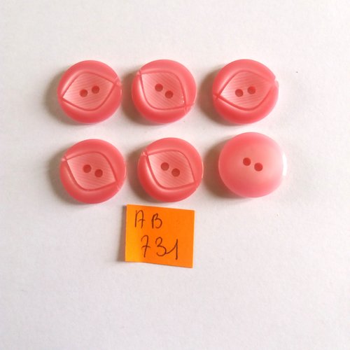 6 boutons en résine rose - 18mm - ab731