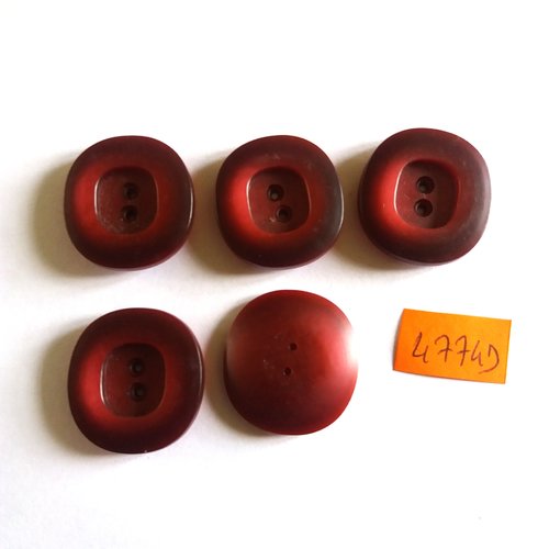 5 boutons en résine bordeaux - vintage - 25mm - 4774d