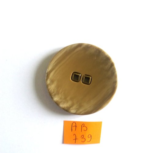 1 bouton en résine taupe et métal bronze - 44mm - ab739