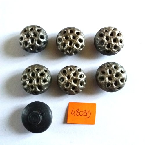 7 boutons en résine gris et noir - vintage - 19mm - 4809d