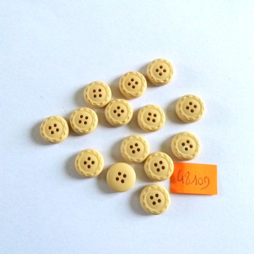 14 boutons en résine beige - vintage - 11mm - 4810d