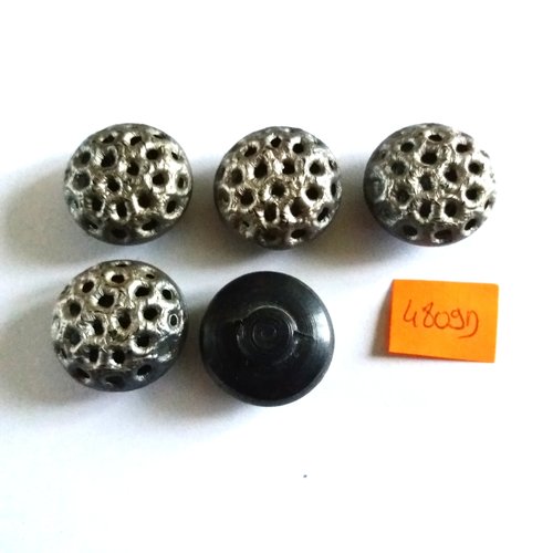 5 boutons en résine gris et noir - vintage - 22mm - 4809d