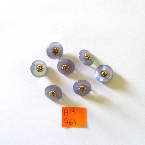 7 boutons en résine gris et doré - 15mm - ab761