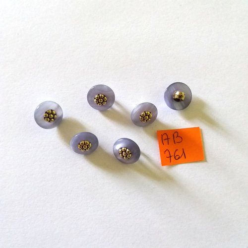 6 boutons en résine gris et doré - 13mm - ab761