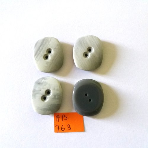 4 boutons en résine gris - 23x28mm - ab763