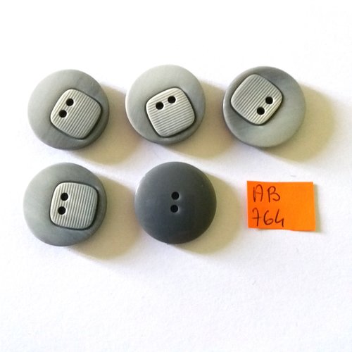 5 boutons en résine gris - 23mm - ab764