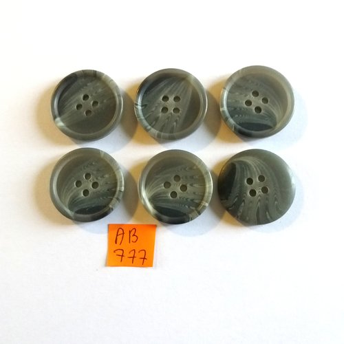 6 boutons en résine gris - 26mm - ab777