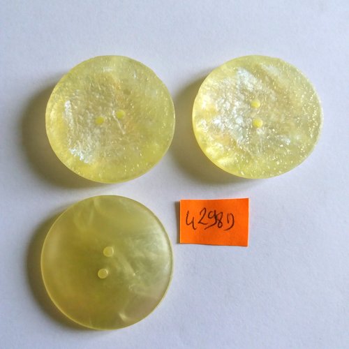 3 boutons en résine jaune - vintage - 35mm - 4298d