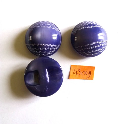 3 boutons en résine violet clair - vintage - 30mm - 4306d