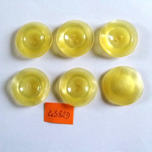 6 boutons en résine jaune - vintage - 27mm - 4382d