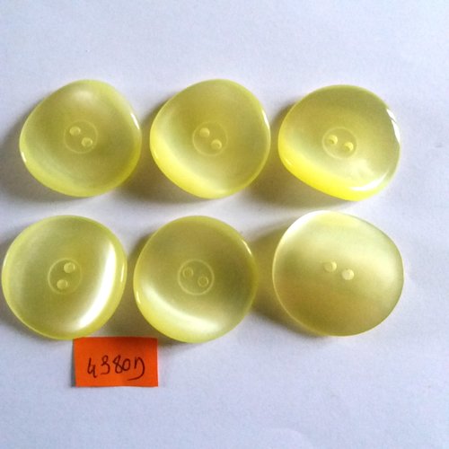 6 boutons en résine jaune - vintage - 30mm - 4380d