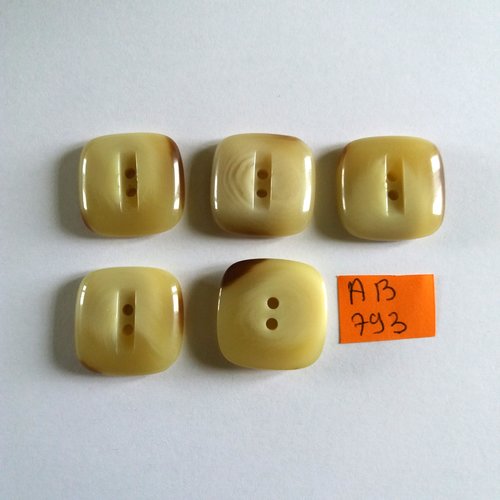 5 boutons en résine beige - 23x23mm - ab793