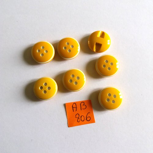 7 boutons en résine jaune et blanc - 15mm - ab806