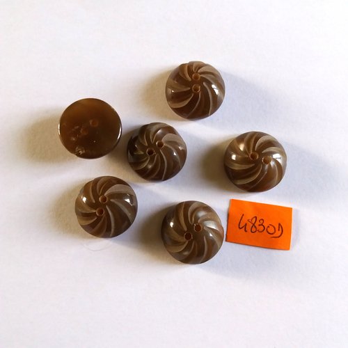 6 boutons en résine marron - vintage - 19mm - 4830d