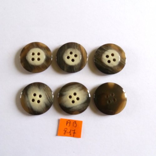 6 boutons en résine marron et beige - 22mm - ab817