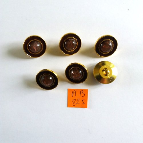 6 boutons en résine marron et doré - 18mm - ab825