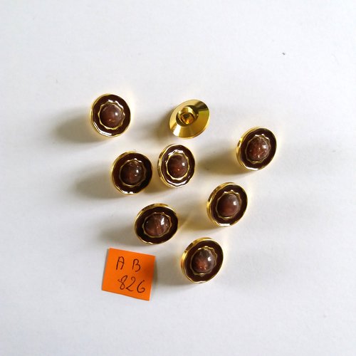8 boutons en résine marron et doré - 15mm - ab826