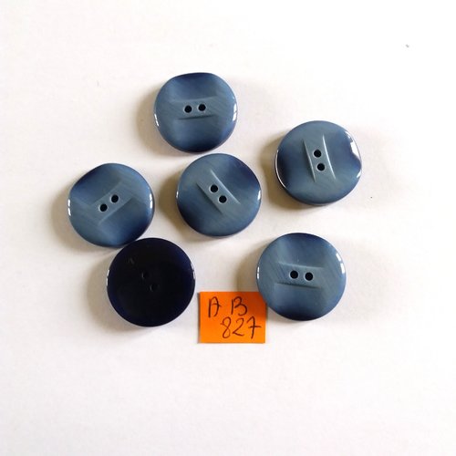 6 boutons en résine bleu - 22mm - ab827