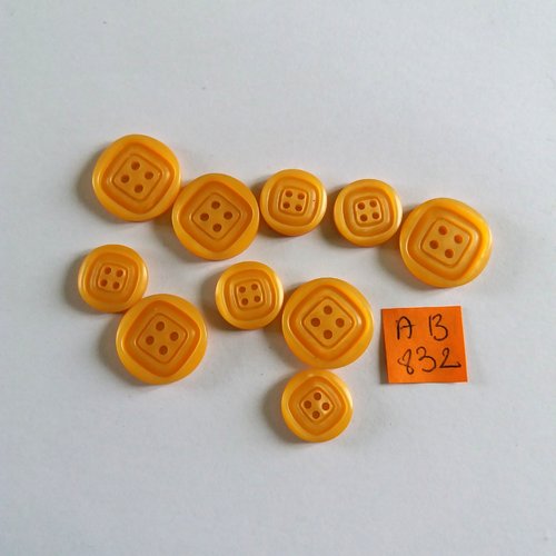 10 boutons en résine orange - 18mm et 9mm - ab832