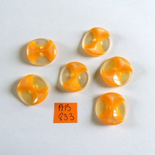 6 boutons en résine orange transparent - 22mm - ab833