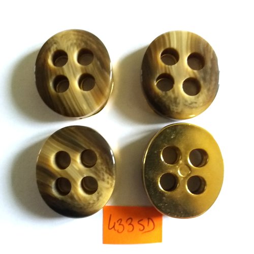4 boutons en résine marron et doré - vintage - 26x30mm - 4335d