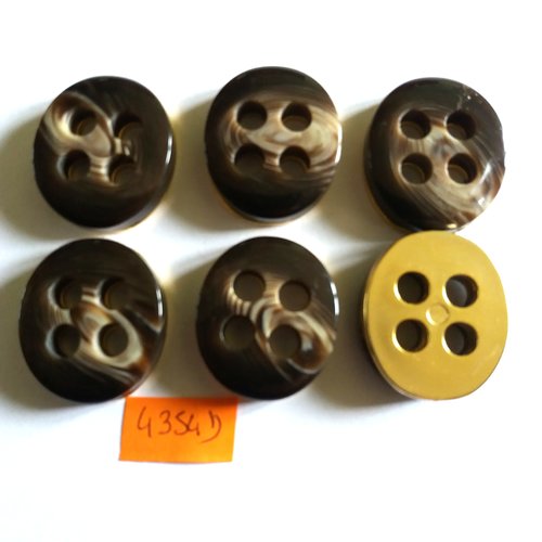 6 boutons en résine marron foncé et doré - vintage - 26x30mm - 4354d