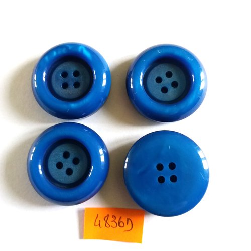 4 boutons en résine bleu - vintage - 30mm - 4836d