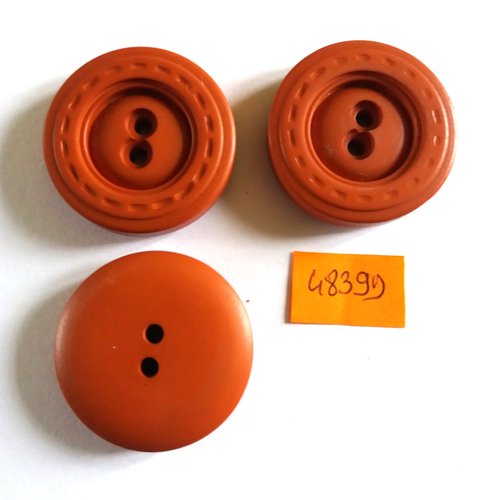 3 boutons en résine marron - vintage - 31mm - 4839d