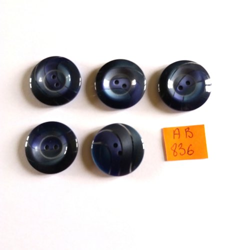 5 boutons en résine bleu - 23mm - ab836
